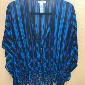 Blue Leopard Print Poncho Style Blouse